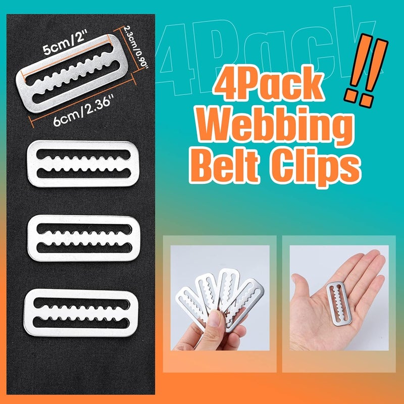 Dawitrly 4Pc Scuba Weight Belt Keepers, 316 Stainless Steel 2′ Diving Webbing Belt Slide Stopper Weight Retainer Clips with Teeth for Standard 2" (5cm) Webbing Belts - Image 5